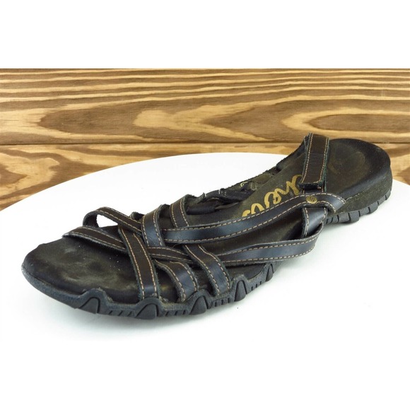 Skechers Sz 10‎ M Black Strappy Leather Women Sandals - Picture 1 of 7